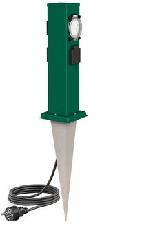 ledscom.de Polly mit Erdspieß und 2m Kabel für außen IP44 3-Fach mit Timer/Zeitschaltuhr grün eckig 38cm