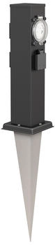 ledscom.de Polly mit Erdspieß für außen IP44 3-Fach mit Timer/Zeitschaltuhr Edelstahl eckig schwarz 38cm