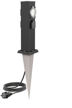 ledscom.de Polly mit Erdspieß und 2m Kabel für außen IP44 3-Fach mit Timer/Zeitschaltuhr Edelstahl schwarz 38cm