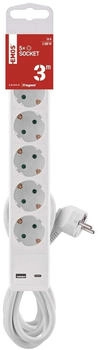 EMOS Steckdosenleiste P1523CU 5-fach 1 x USB-A/1 x USB-C 3m 1,5mm² roter Schalter weiß (1922150306)