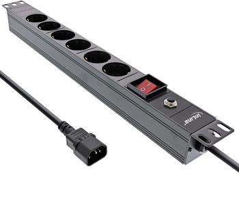 InLine Steckdosenleiste 19" 6-fach Schutzkontakt C14 Anschluss &Uuml;berlastschutz Schalter 2m schwarz (16426S)