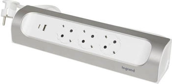 Legrand Ecksteckdosenleiste 3-fach 45° USB-A/USB-C Wand-/Tischmontage 1m ultraweiß/aluminium (694502)