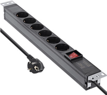 InLine Steckdosenleiste 19" 6-fach Schutzkontakt mit variablen Montagewinkeln mit Schalter 2m schwarz (16416S)