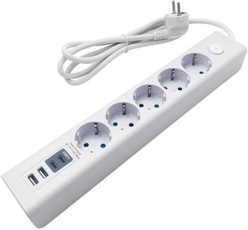 ChiliTec Steckdosenleiste 5-fach mit USB-A und USB-C wei&szlig; (23754)