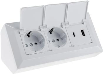 ChiliTec 2-fach Steckdosenblock mit USB-A+C weiß mit Schutzklappen (23950)