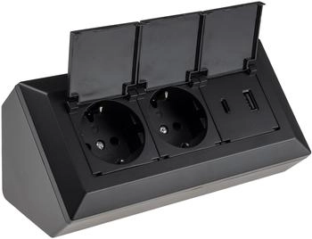 ChiliTec 2-fach Steckdosenblock USB-A+C schwarz mit Klappen (23953)