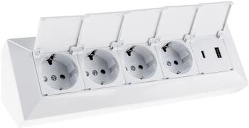 ChiliTec 4-fach Steckdosenblock mit Schutzklappen, USB-A+C, weiß (23960)