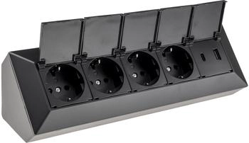 ChiliTec 4-fach Steckdosenblock USB-A+C schwarz mit Schutzklappen (23963)
