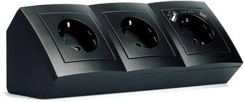 McPower Flair Steckdosenblock 3-fach Schutzkontakt + USB-C/USB-A schwarz