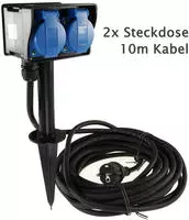 ChiliTec 22034 Gartensteckdose mit Erdspie&szlig;, 2-fach IP44, 10m Kabel