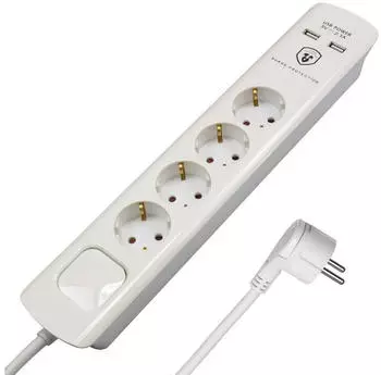 FeinTech MD000432 Steckdosenleiste 4-fach, 2x USB-A, &Uuml;berspannungsschutz, 1,5m Kabel (MD000432)