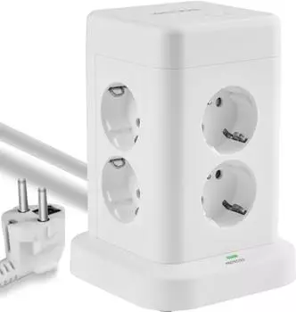 Echos 12-in-1 Steckdosenturm 8-fach mit 4x USB-C, Schalter, 3m Kabel (Eco-4135)