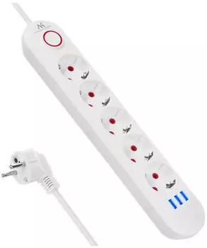 Maclean Steckdosenleiste mit 5 Steckdosen + 3 USB-Anschl&uuml;ssen 110-240 V (5x USB-A 1.50 m)