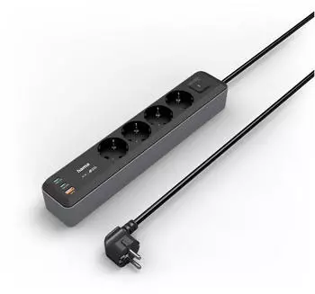 Hama Steckdosenleiste 4-fach USB-C/A 65W PD Schalter 1,4m Schwarz/Grau (00223194)