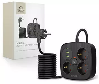 Tech-Protect PCS3X4 Steckdosenleiste 3-fach, 2x USB-A, 2x USB-C, 200cm, schwarz (PCS3X4)