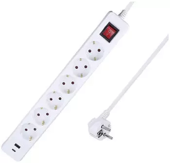 AS Schwabe 6-fach Steckdosenleiste Schuko USB-A+C 5m Kabel wei&szlig; (11378)