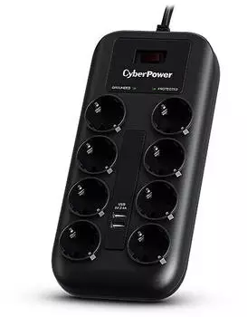 CyberPower Steckdosenleiste Prof. 8xSchuko/2xUSB &Uuml;berspannungsschutz (8x CEE 7/3 1.80 m)