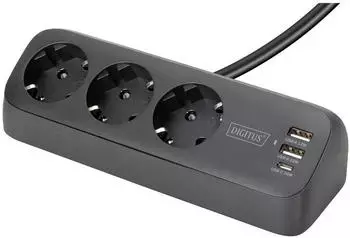 Digitus Steckdosenleiste 3-fach Office-Steckdosenleiste mit 2x USB-A und 1x USB-C Anschl&uuml;ssen Schwarz (3x CEE 7/3 1.50 m)