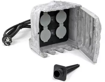Wiltec Gartensteckdose 4-fach Steinoptik 2 Schalter IP44 (62825)