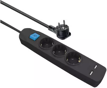 Maxtrack NV56-10L Steckdosenleiste 3-fach, 2x USB, schwarz, 10m (NV56-10L)