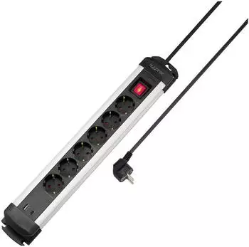Sygonix Steckdosenleiste mit Schalter 6-fach Schutzkontakt Schwarz/Silber (SY-6807130)