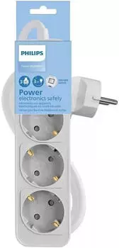 Philips Steckdosenleiste 3 Steckdosen 1,5m Kabel Hauptschalter LED-Anzeige (CHP2134W/10)