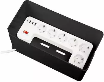 Revolt Steckdosenleiste 6-fach + 4 USB mit Aufbewahrungsbox, Schwarz