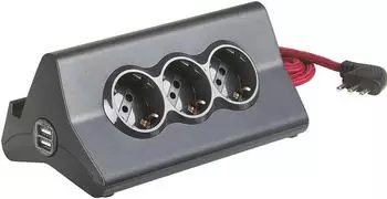 Bticino Stardesk Tisch-Mehrfachsteckdose 3x P30, 2x USB, Schalter, 2m (S3713GBU)