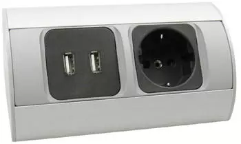 Kalb Ecksteckdose Aluminium 230V 2x USB-A Aufbaumontage (KA_TB230.V2USB)