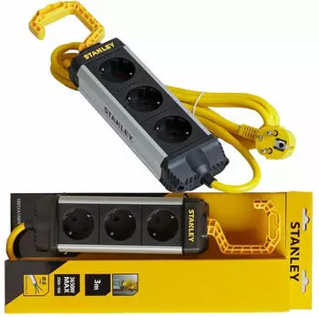 Stanley Steckdosenleiste 3-fach Aluminium 3m IP20 mit Aufh&auml;ngehaken (SXECCA1ABFE)