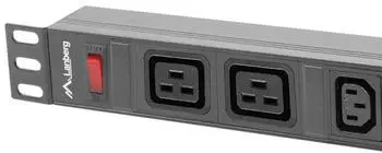 Lanberg PDU-02I1908I-0200-C20-BK PDU 1U 10 AC-Ausg&auml;nge 2xC19 8xC13 Einphasig Aluminium (PDU-02I1908I-0200-C20-BK)