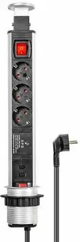 Good Connections Pop-Up Steckdosenleiste 3-fach + 2x USB versenkbar Schalter ALU (PT060-0103)