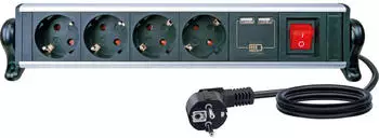 Schwaiger Steckdosenleiste 4-fach 2x USB-A Tischbefestigung Hauptschalter schwarz 1,8m