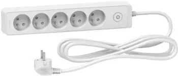 Schneider Electric Odace Verl&auml;ngerungskabel 5 Steckdosen mit Verbinder 3m Wei&szlig; (ST9353W)