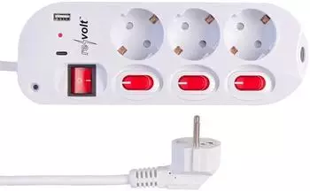 Revolt 3-fach-Steckdosenleiste, einzeln schaltbar, 1x USB-C PD, 1x USB-A (ZX8783)