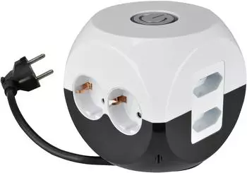 Unitec Steckdosenwürfel 4x Schuko + 2x Euro, Schalter, 1,4m Kabel, schwarz/weiß (47531)