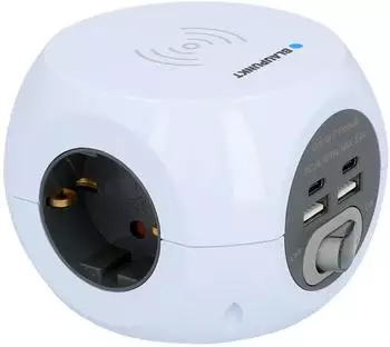 Blaupunkt Steckdosenw&uuml;rfel 3-fach, 2x USB-A, 2x USB-C, Induktion, Wei&szlig;, 1,4m (30992)
