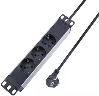 AS Schwabe Steckdosenleiste 3-fach Schuko 10 Zoll Rack 2m Kabel (18196)