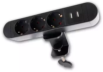 McPower SK-03 Tischsteckdose 3-fach 2x USB-A Tischklemme (1300507)