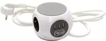 Unitec Steckdosenw&uuml;rfel 3-fach mit 3x USB, wei&szlig;, 1,4m (30023)