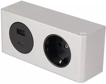 Kalb M&ouml;bel-USB-Powerbox Unterbaumontage 230V USB-A/USB-C Silber (KA110032)