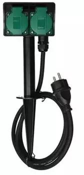 Perel EG2W Au&szlig;ensteckdose mit Erdspie&szlig; 2x Typ E, IP44, Kabel 1,5m (EG2W)