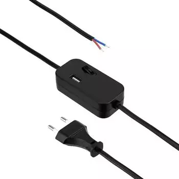 REV-Ritter Euro-Zuleitung mit Zwischenschalter und USB-A, 2m, schwarz (0033500512)
