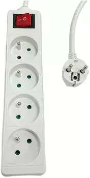 MicroConnect 4-fache Steckdosenleiste mit Ein/Aus-Schalter, FR Typ E, 5m, weiß (MC-PSOO040500FRW)