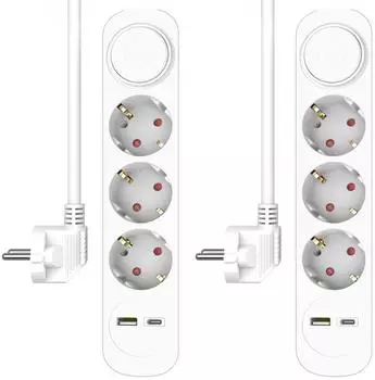 Elro Steckdosenleiste 3-fach mit USB und Schalter, 2er-Set