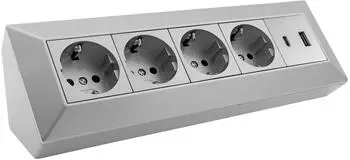 ChiliTec 4-fach Steckdosenblock USB-A+C, silber, 250V~/16A, Aufbaumontage (23789)
