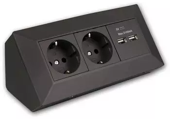 ChiliTec Steckdosenblock 2-fach mit 2x USB-A 3,1A, schwarz (23653)