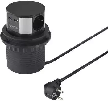 Sygonix SY-6887466 Steckdosenturm 3-fach, schwarz/silber (SY-6887466)
