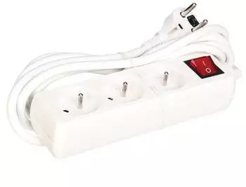 Perel Steckdosenleiste 3 Steckdosen Typ E, Schalter, 3m Kabel, wei&szlig; (EB3S-3)