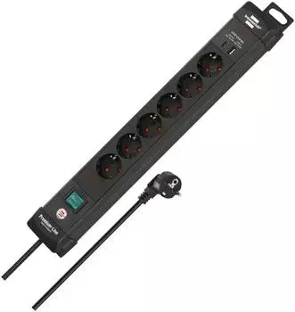 Brennenstuhl Premium-Line 6-fach Steckdosenleiste mit &Uuml;berspannungsschutz, USB-C PD, 1,8m, schwarz (1951160608)
